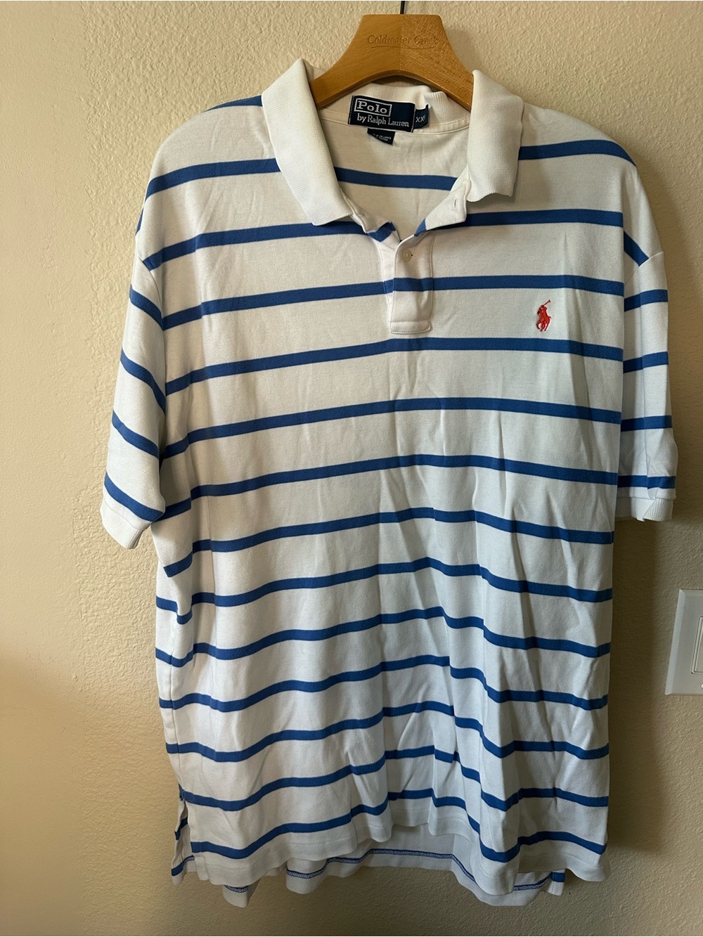 Ralph Lauren White Polo with Blue Stripes and Red Pony size XXL/Pre-owned 1436